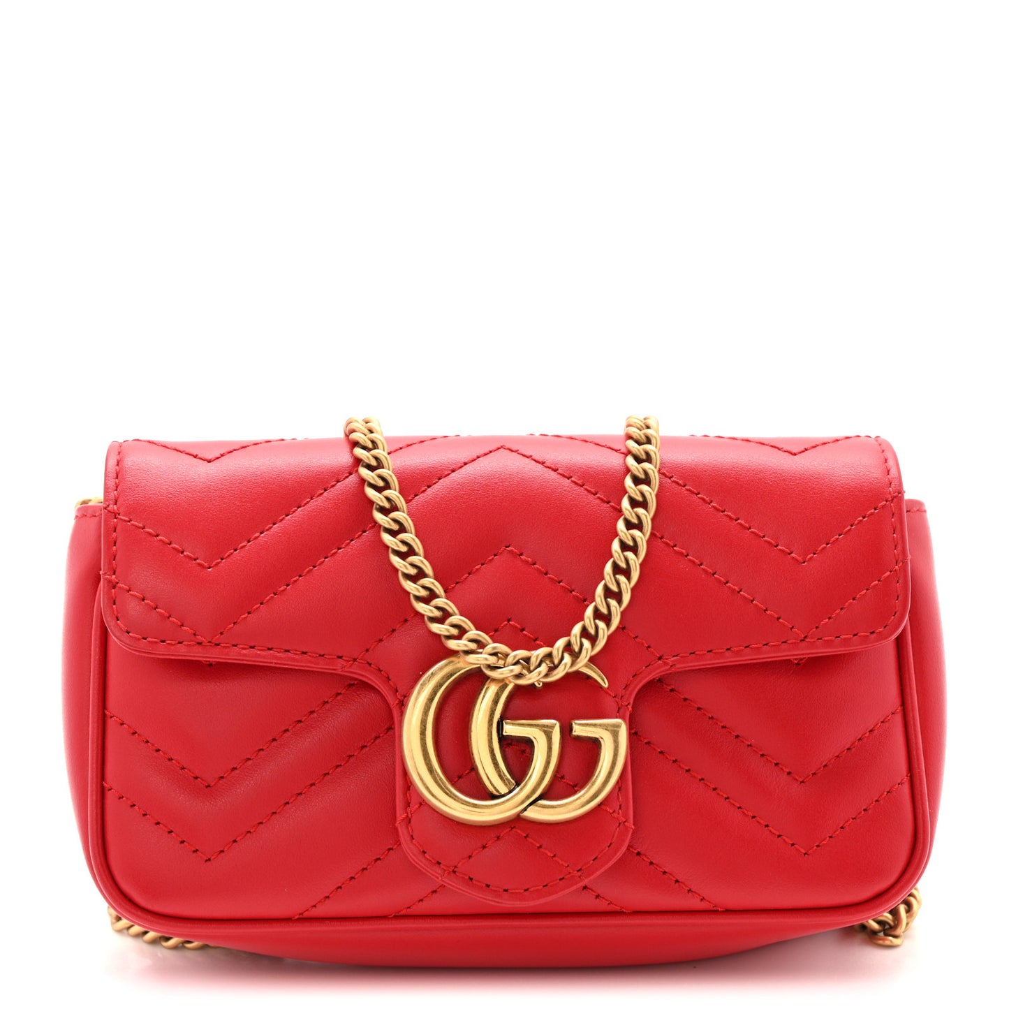 Calfskin Matelasse Super Mini GG Marmont Shoulder Bag Hibiscus Red