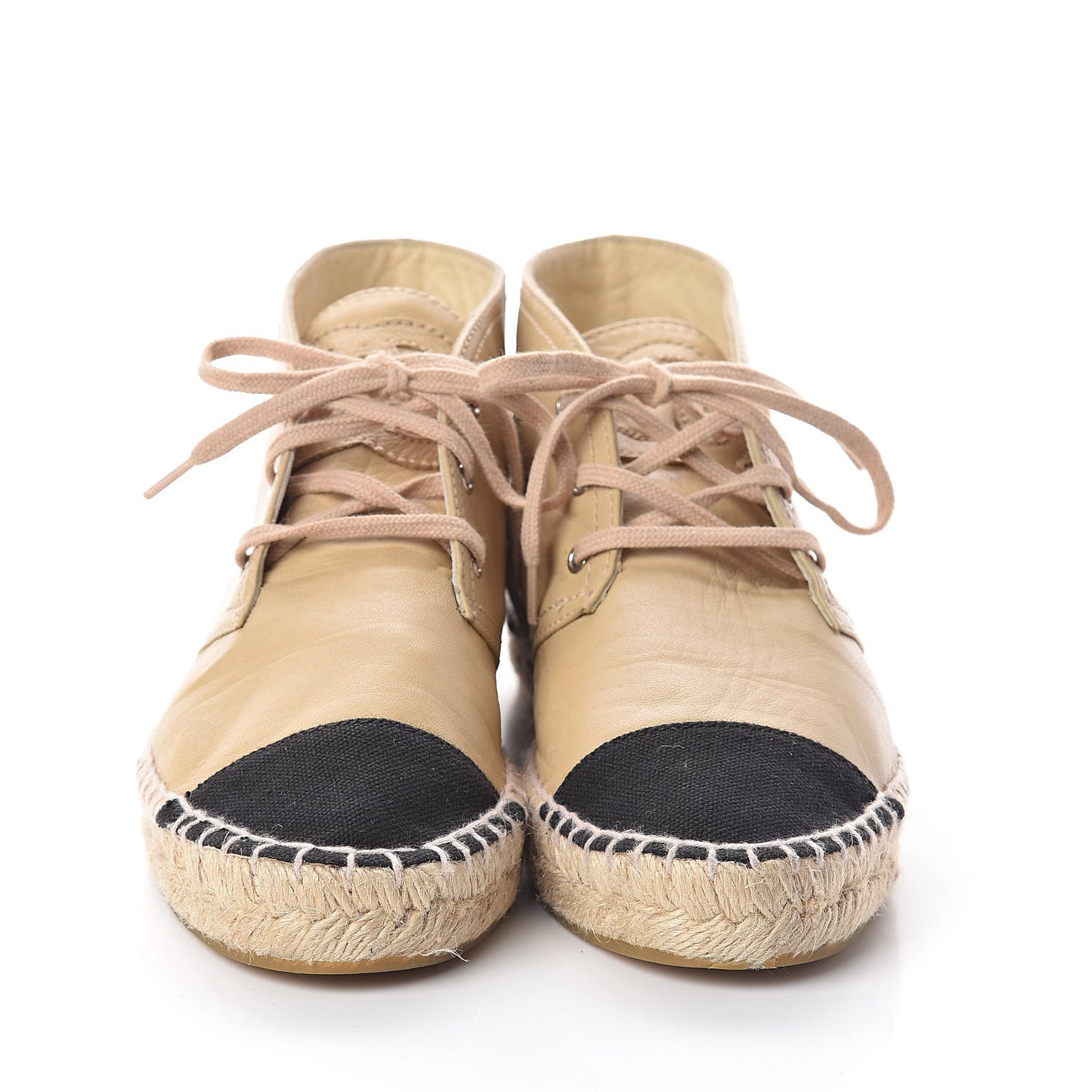 Lambskin Canvas Cap Toe Lace Up Espadrilles 38 Dark Beige Black