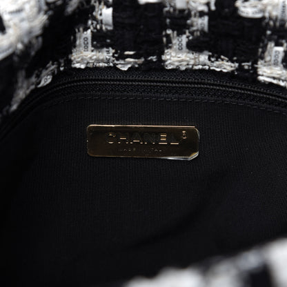 Chanel Tweed Quilted Large Chanel 19 Flap Black Ecru White 8 of 11