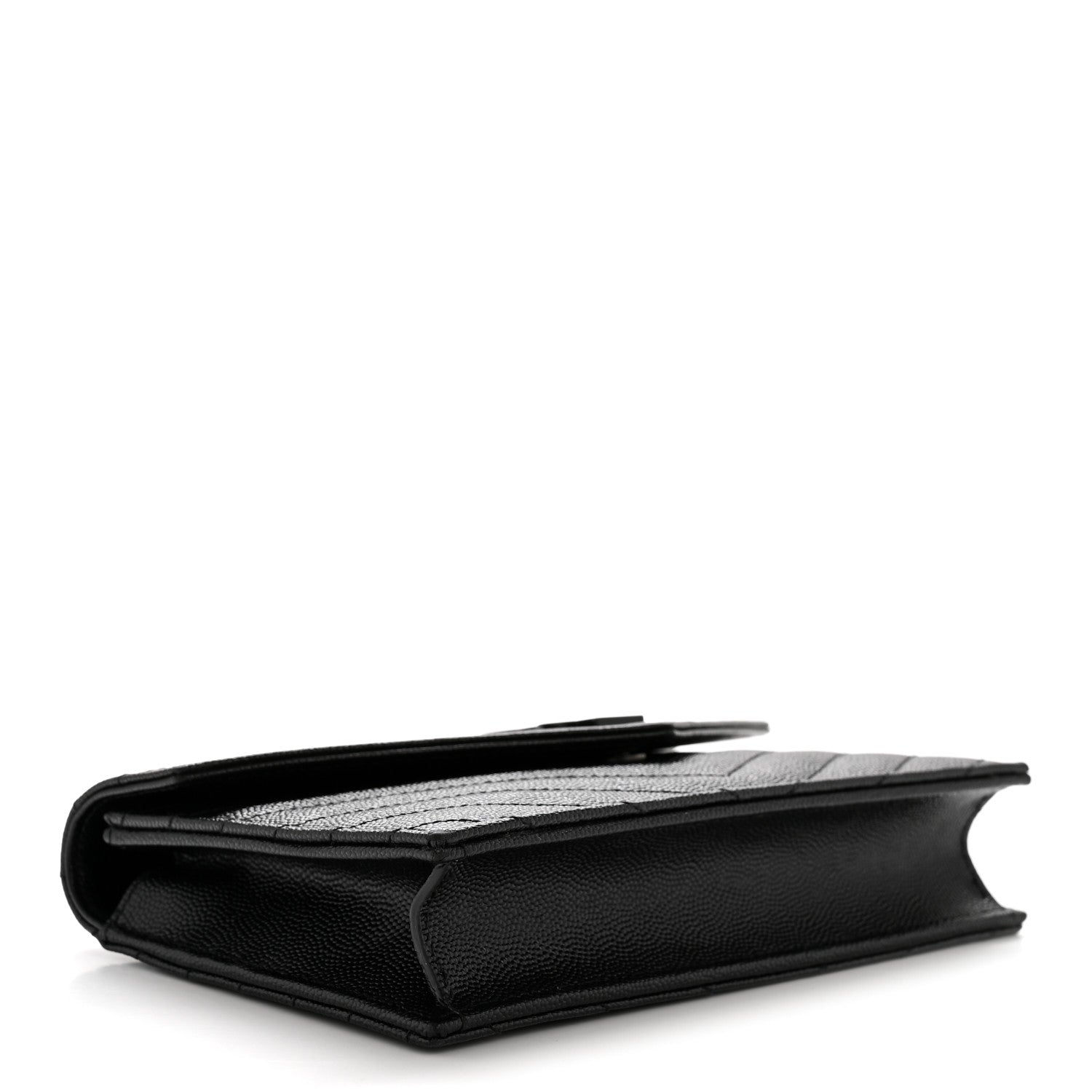 Saint Laurent Grain De Poudre Matelasse Chevron Monogram Monochrome Envelope Chain Wallet Black 4 of 13