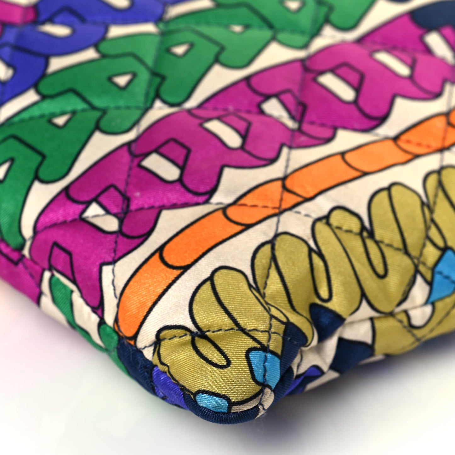 Printed Fabric Quilted Logo Large Shopping Tote Multicolor