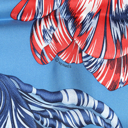 Hermes Silk Tulipomanie Scarf 90 Bleu Cobalt Orange 4 of 6