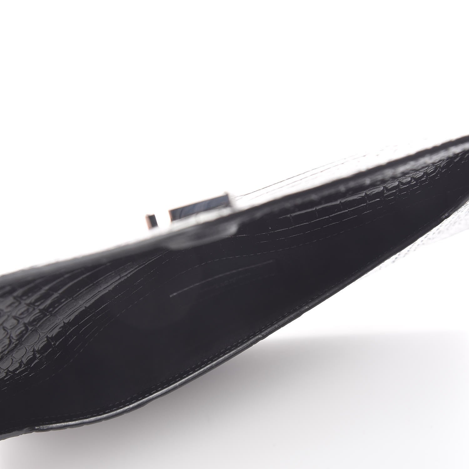 Saint Laurent Calfskin Crocodile Embossed Uptown Monogram Clutch Black 5 of 8