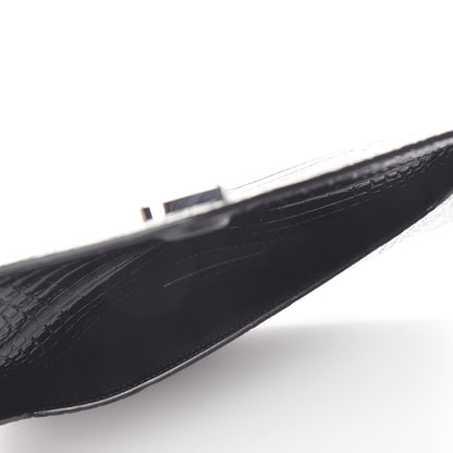 Saint Laurent Calfskin Crocodile Embossed Uptown Monogram Clutch Black 5 of 8