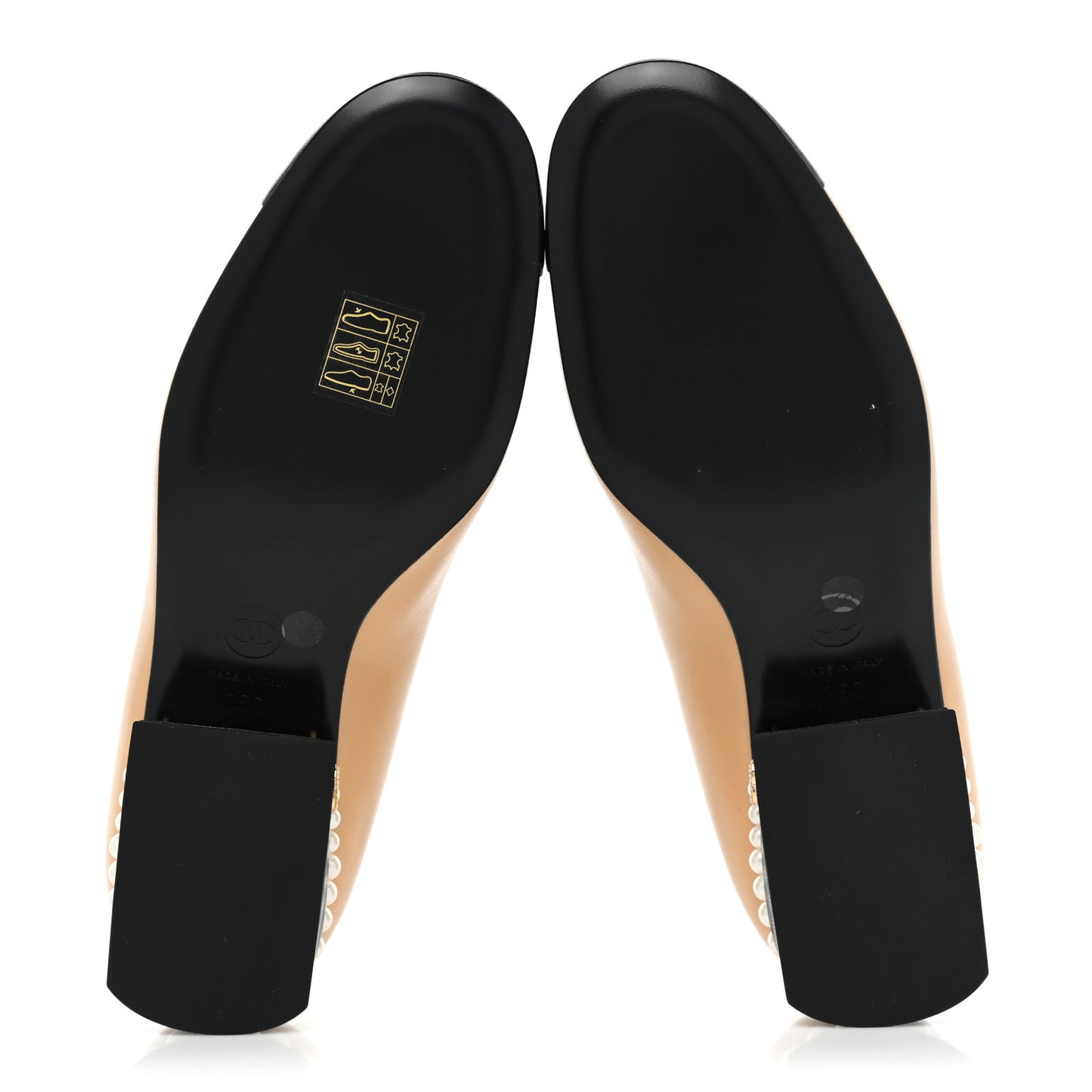 Lambskin Pearl Cap Toe CC Flats 36 Beige Black