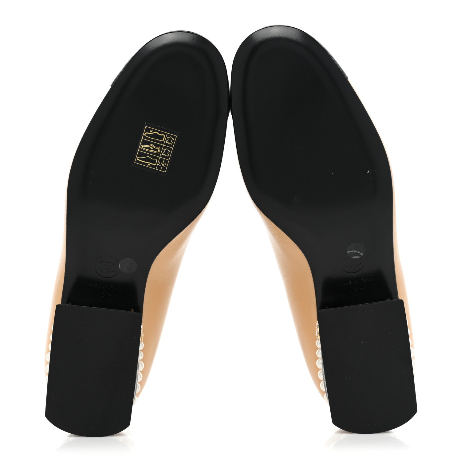 Chanel Lambskin Pearl Cap Toe CC Flats 36 Beige Black 6 of 12