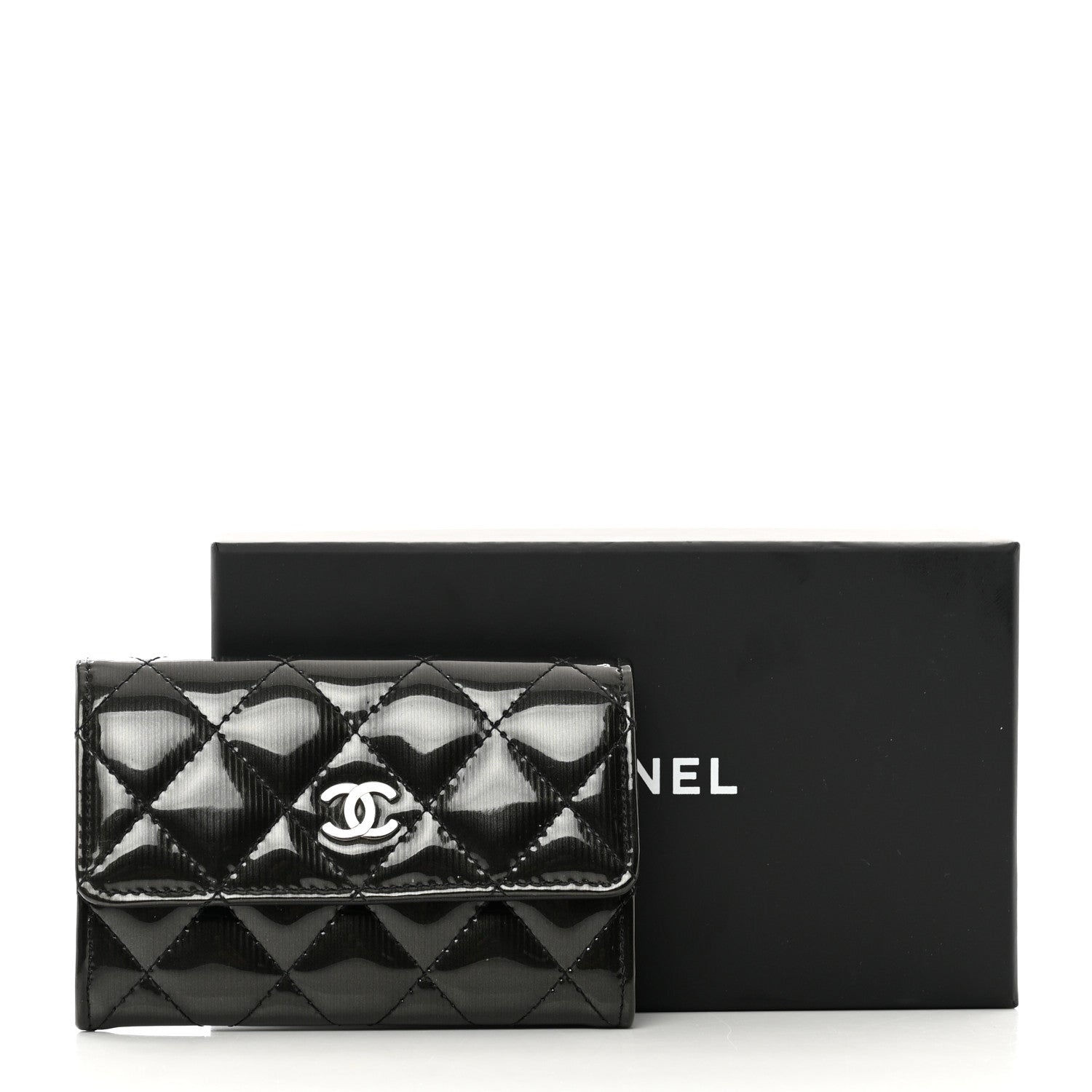 Chanel Striated Patent Quilted Card Holder Black 9 of 9