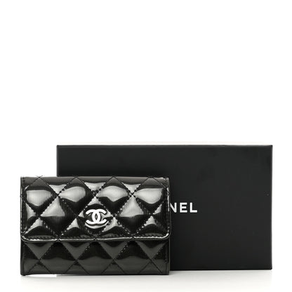Chanel Striated Patent Quilted Card Holder Black 9 of 9