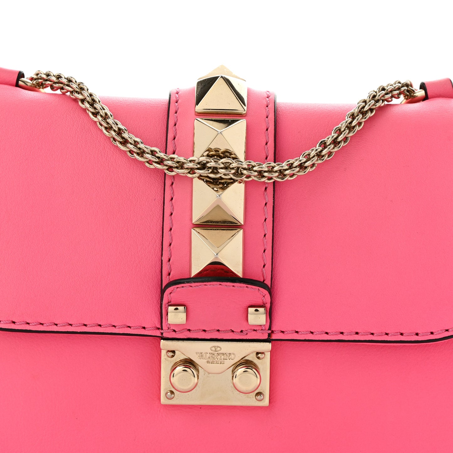 Vitello Small Glam Lock Rockstud Flap Deep Fuxia