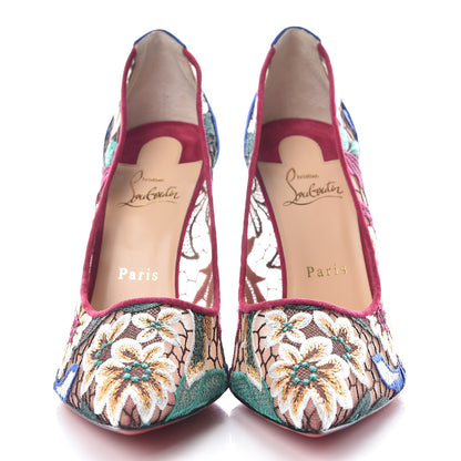 Christian Louboutin Lace Veau Velours Florale Follies 100 Pumps 40.5 Multicolor 2 of 10