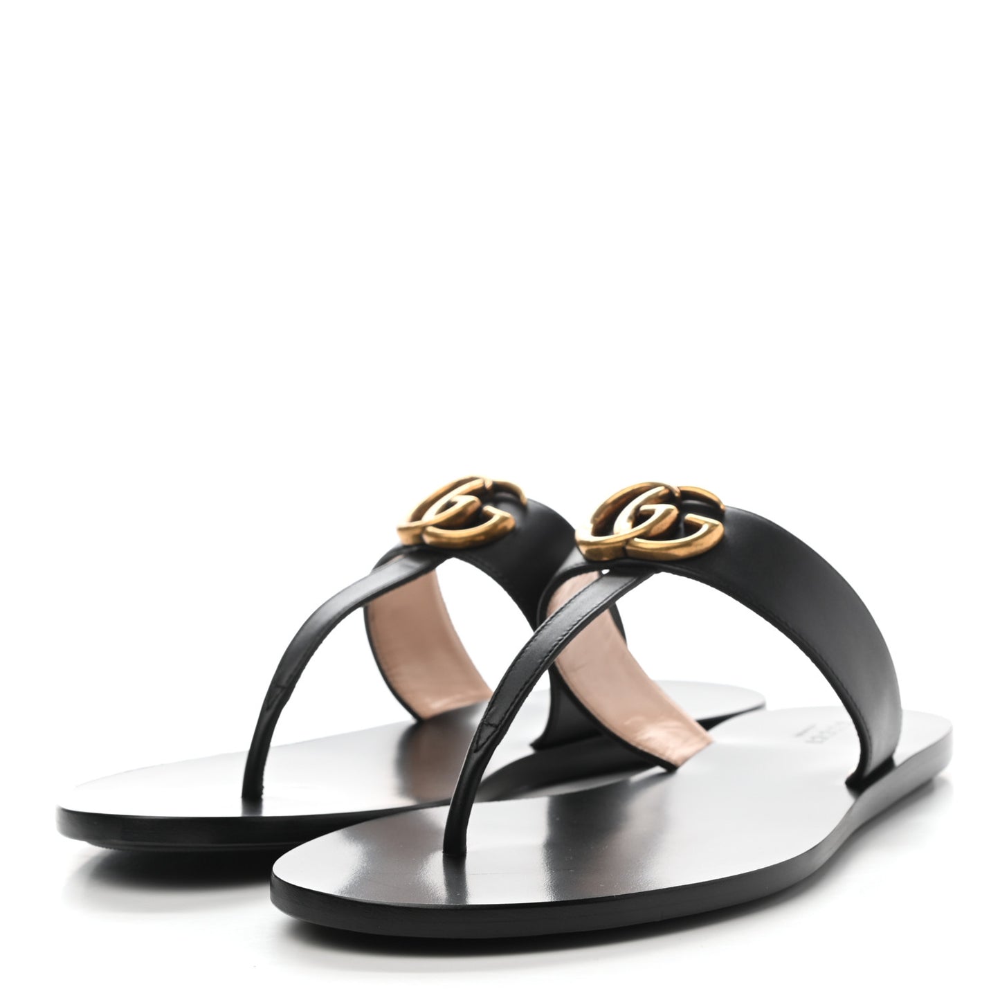 Calfskin GG Marmont Thong Sandals 38 Black