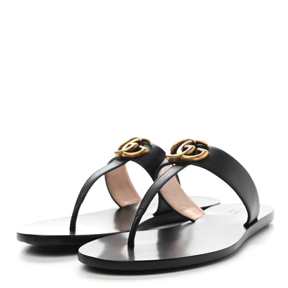 Gucci Calfskin GG Marmont Thong Sandals 38 Black 3 of 8