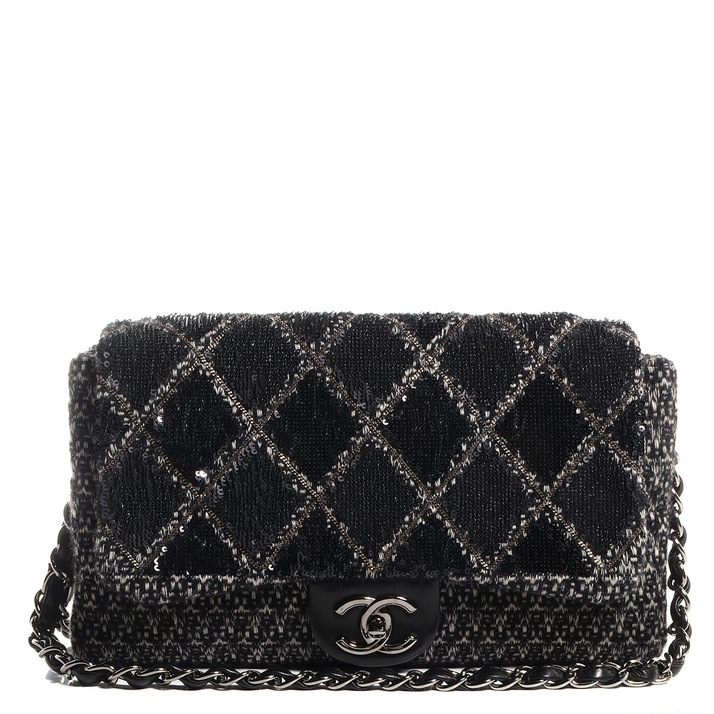 Sequin Tweed Icons Large Accordion 3 Flap Black