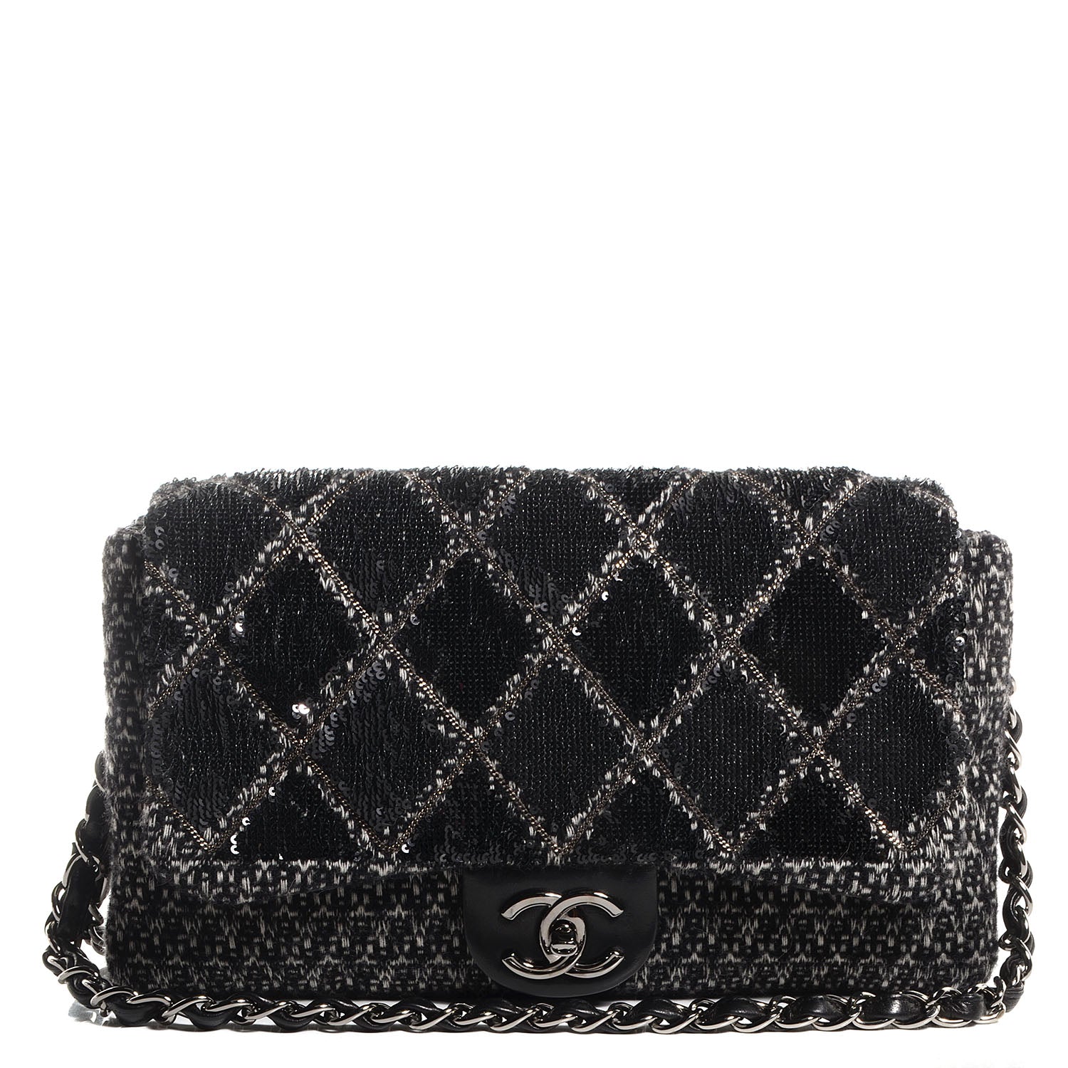 Chanel Sequin Tweed Icons Large Accordion 3 Flap Black 1 of 8