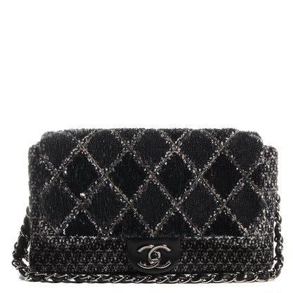 Chanel Sequin Tweed Icons Large Accordion 3 Flap Black 1 of 8