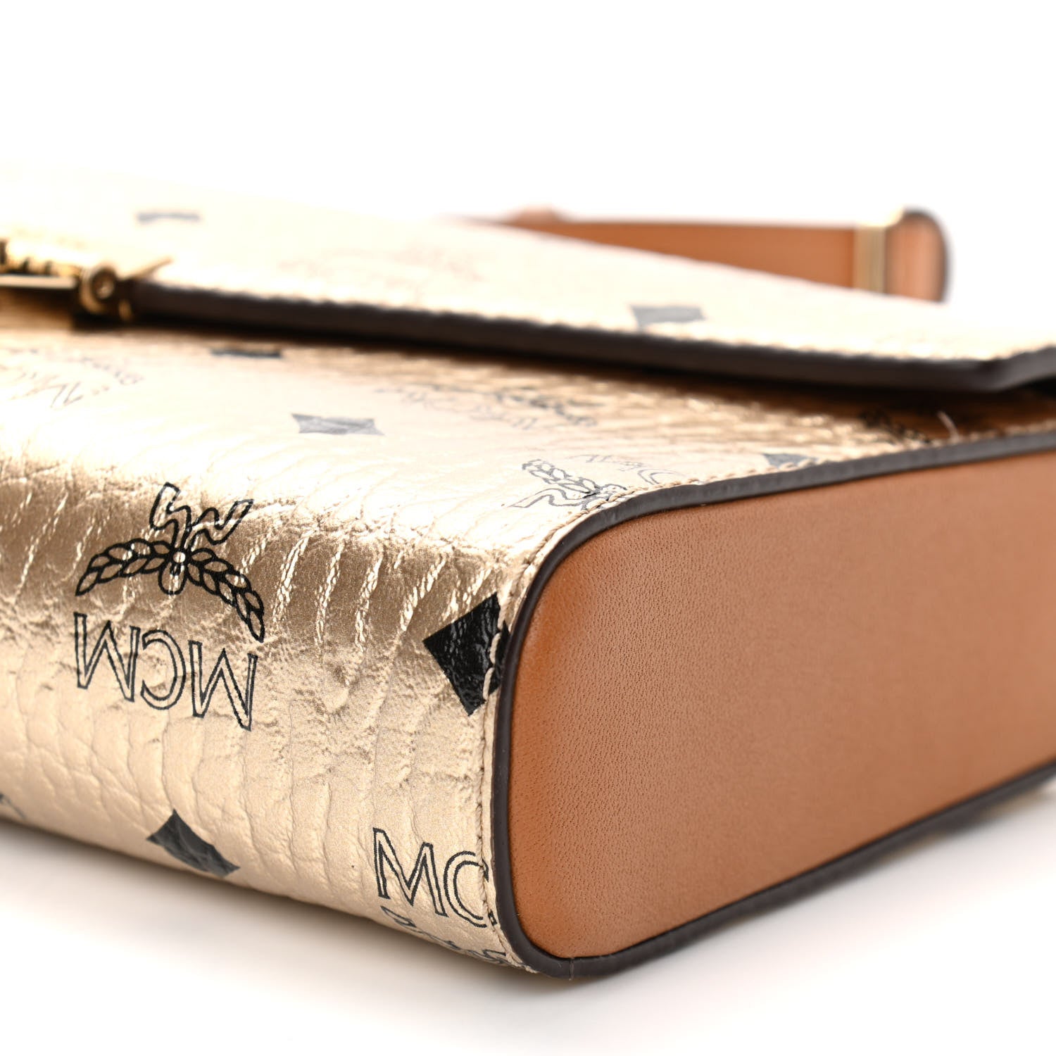 MCM Metallic Visetos Medium Millie Crossbody Bag Berlin Gold 10 of 10