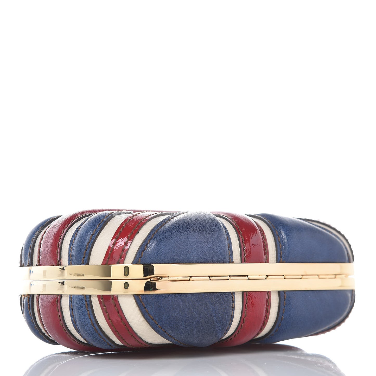 Patent Calfskin Britannia Skull Box Clutch Red Blue