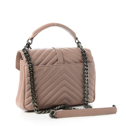 Saint Laurent Sheepskin Matelasse Chevron Monogram Medium College Bag Rose Poudre 3 of 10