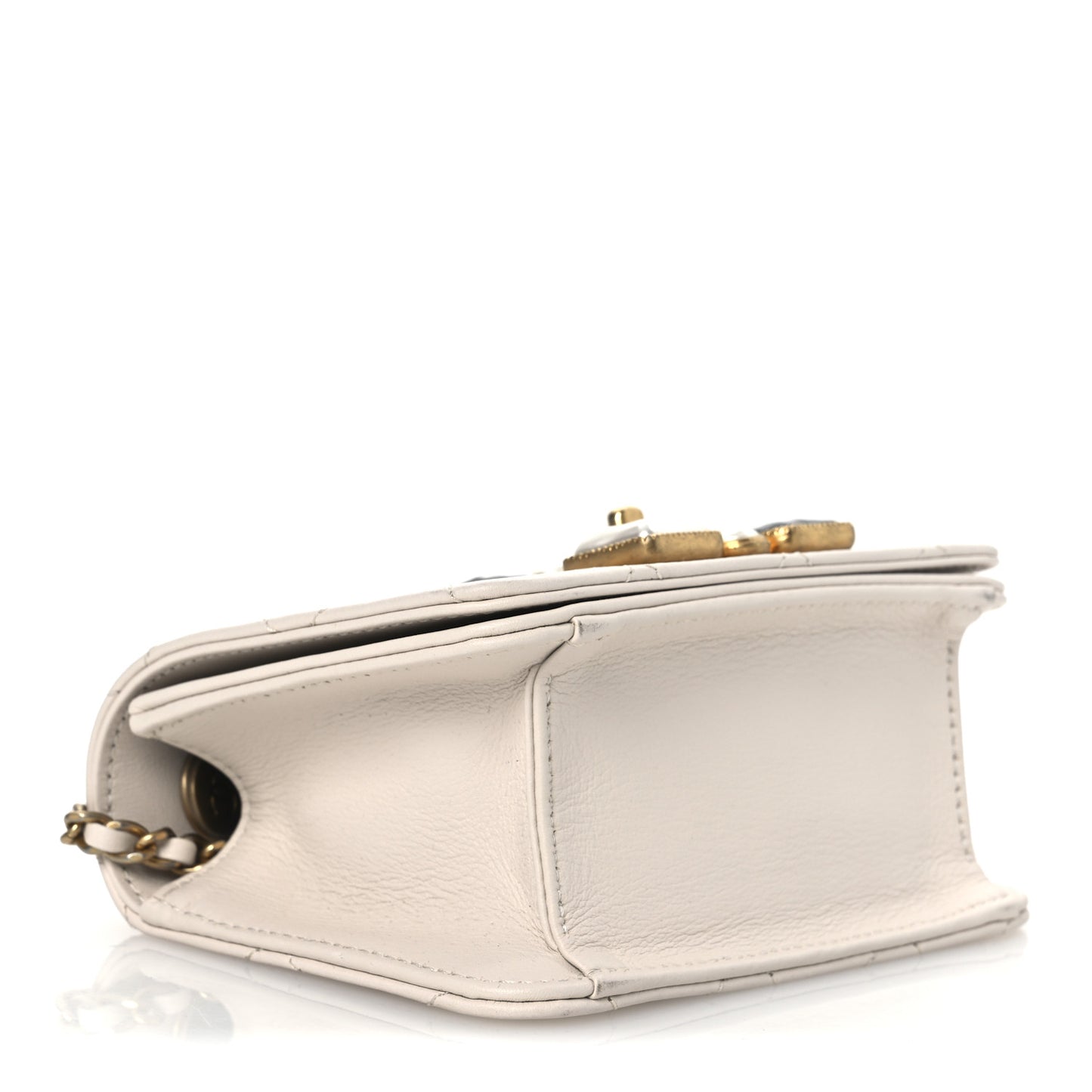 Calfskin Quilted Crystal Pearl Mini Flap Bag White