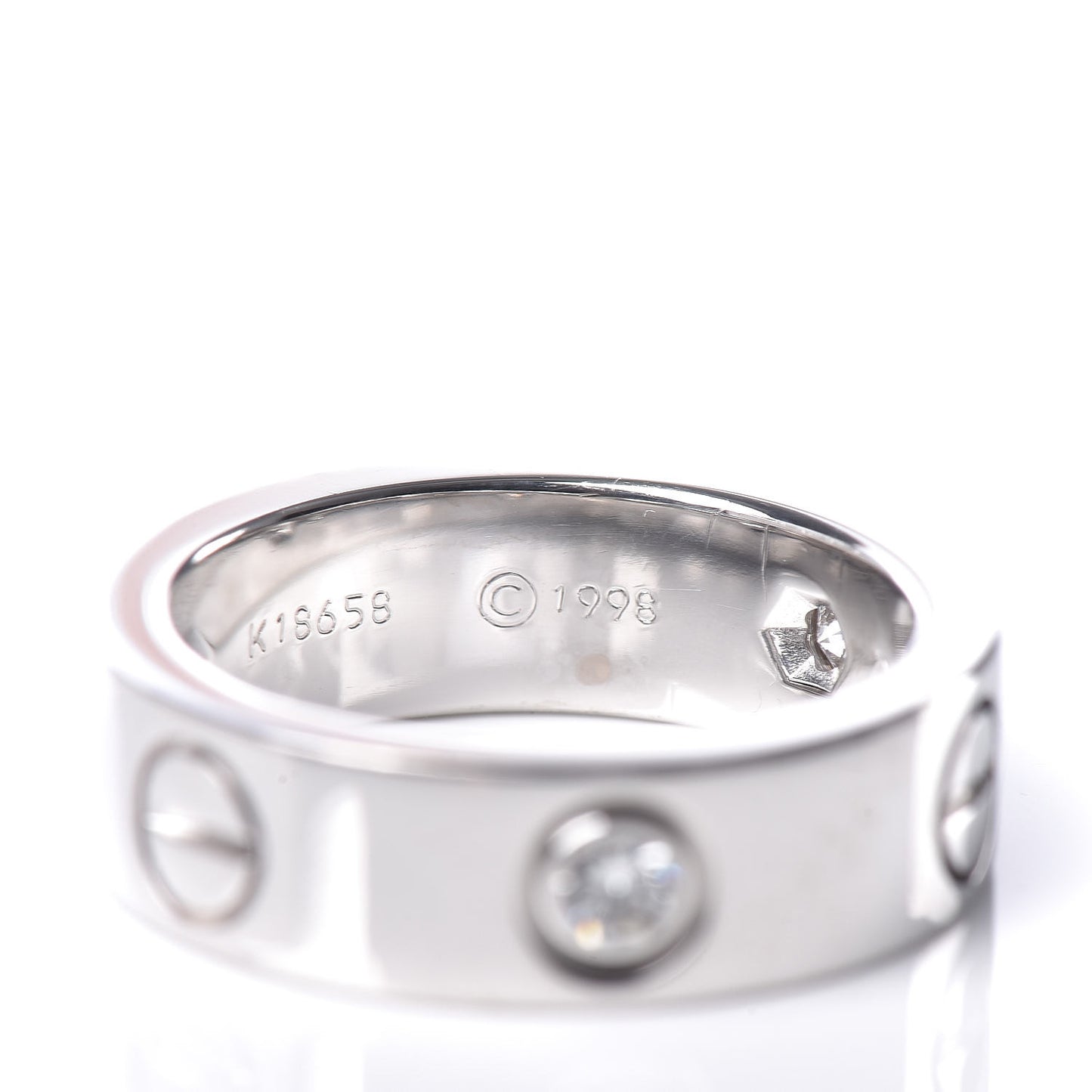 18K White Gold 3 Diamond 5.5mm LOVE Ring 49 4.75
