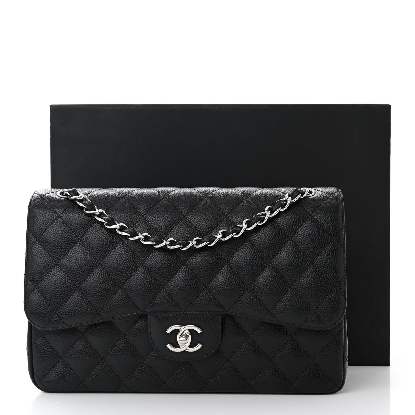 Caviar Quilted Jumbo Double Flap Black