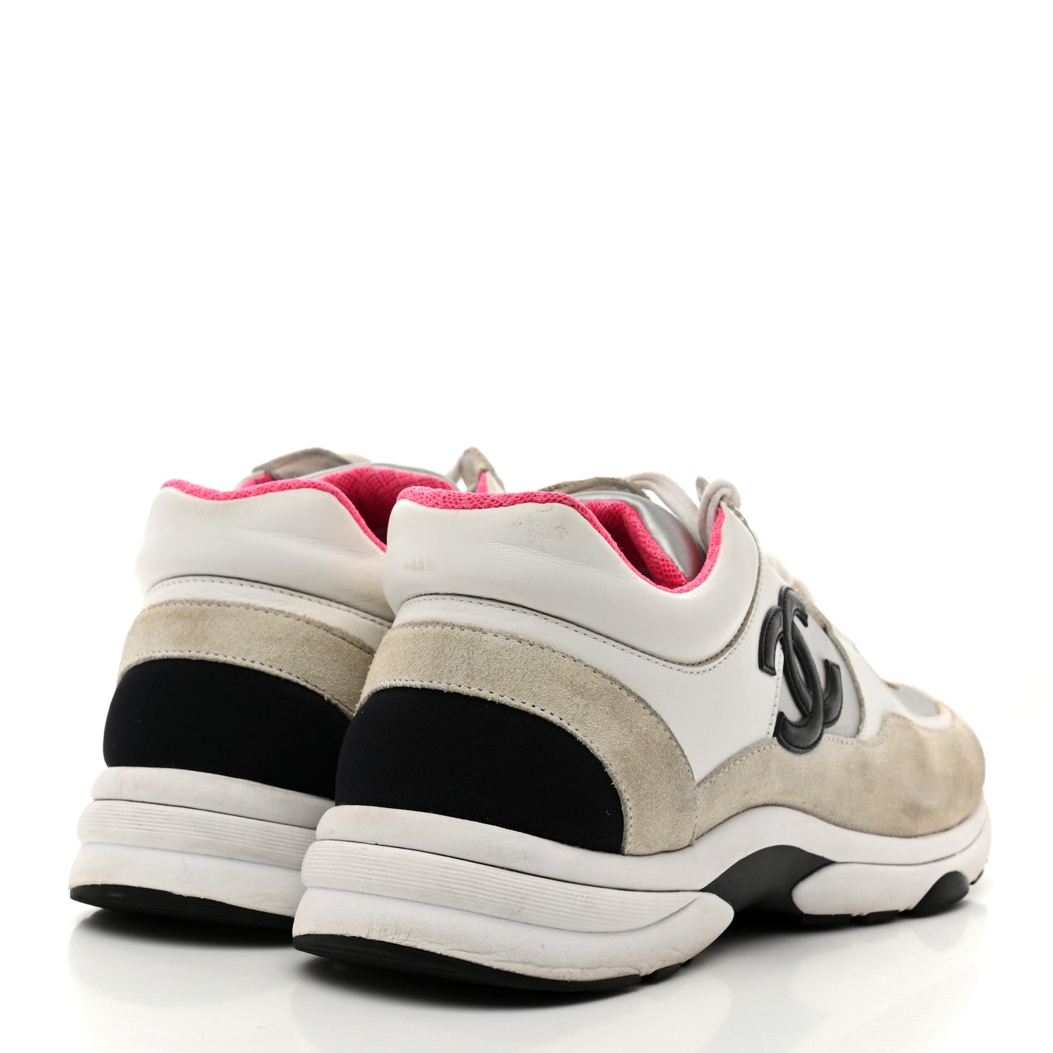 Chanel Calfskin Fabric Sneakers 39 White Silver Fluo Pink 1768907