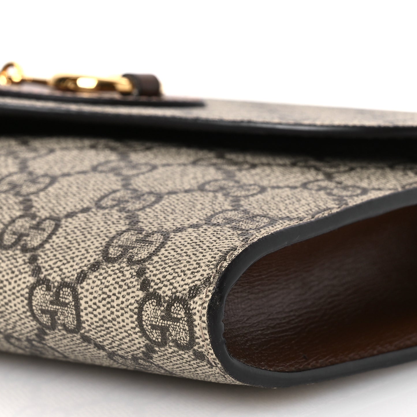 GG Supreme Monogram Azalea Calfskin Web Small Horsebit 1955 Crossbody Bag Beige Ebony Brown Sugar