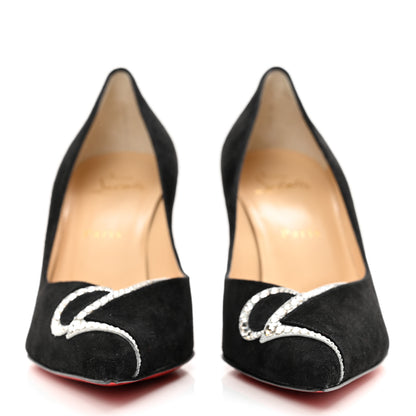 Christian Louboutin Suede Strass CL Pumps 38 Black Silver 3 of 8