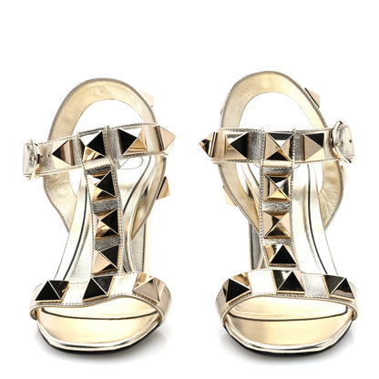 Valentino Garavani Metallic Calfskin Roman Stud T-Strap 90mm Sandals 37 Gold 3 of 7
