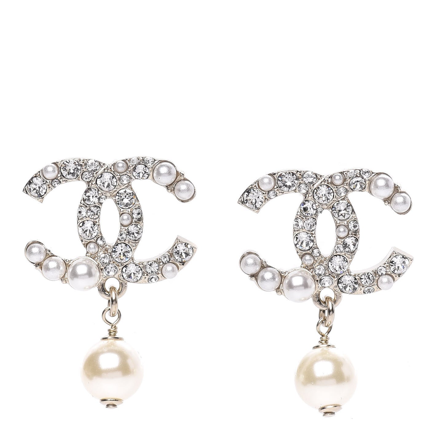 Crystal Pearl CC Drop Earrings Gold