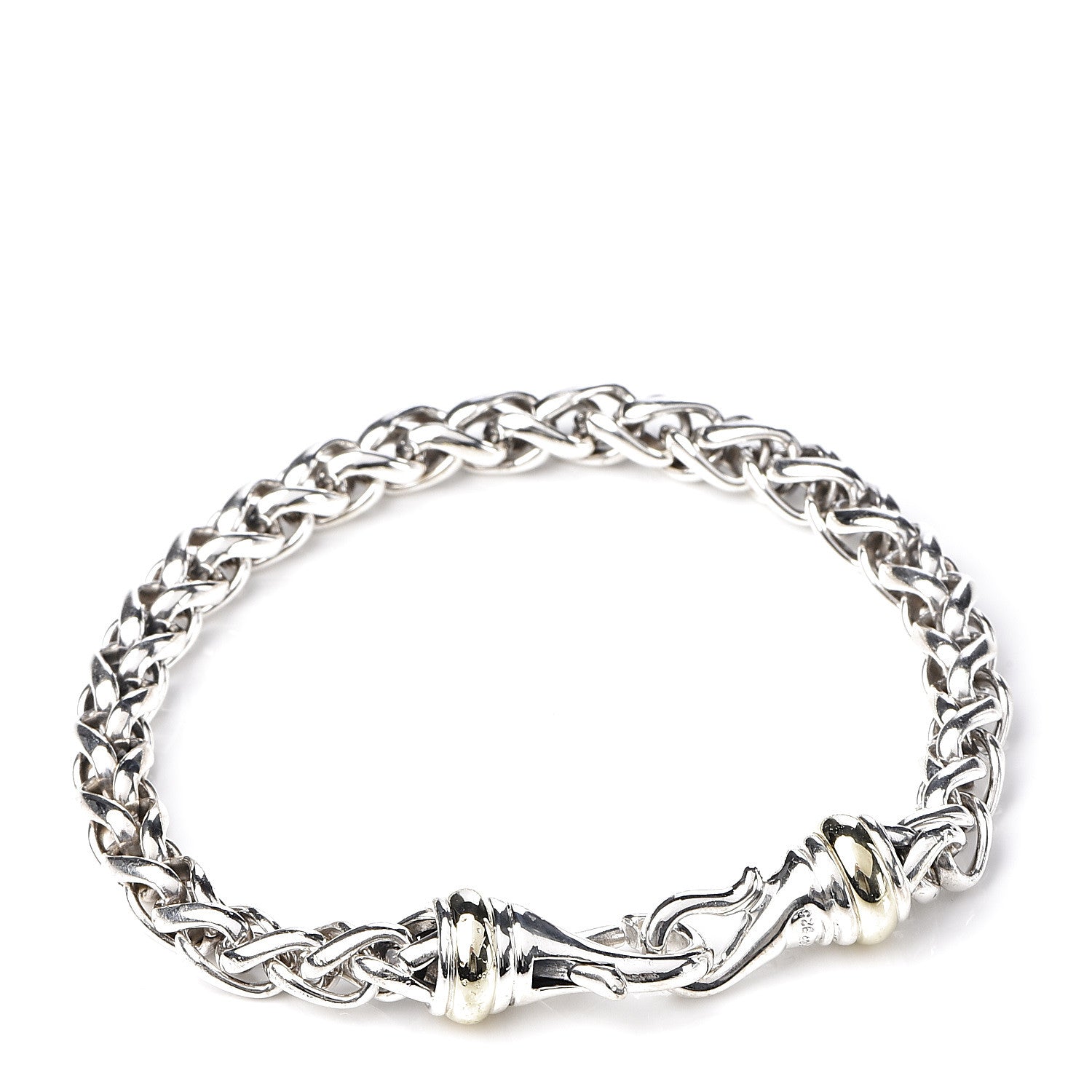 David Yurman Sterling Silver 14K Yellow Gold 6mm Wheat Chain Bracelet 1 of 4