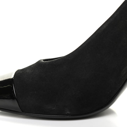 Chanel Patent Suede Calfskin Pearl Cap Toe Pumps 40 Black 14 of 18