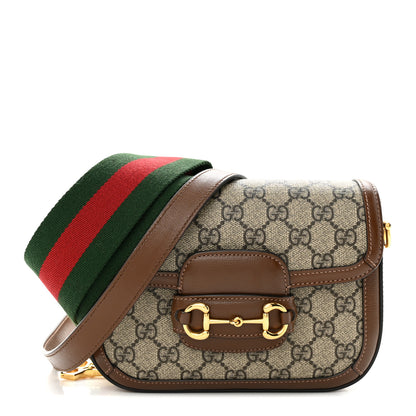 Gucci GG Supreme Monogram Azalea Calfskin Web Mini Horsebit 1955 Shoulder Bag Beige Ebony Brown Sugar 1 of 11