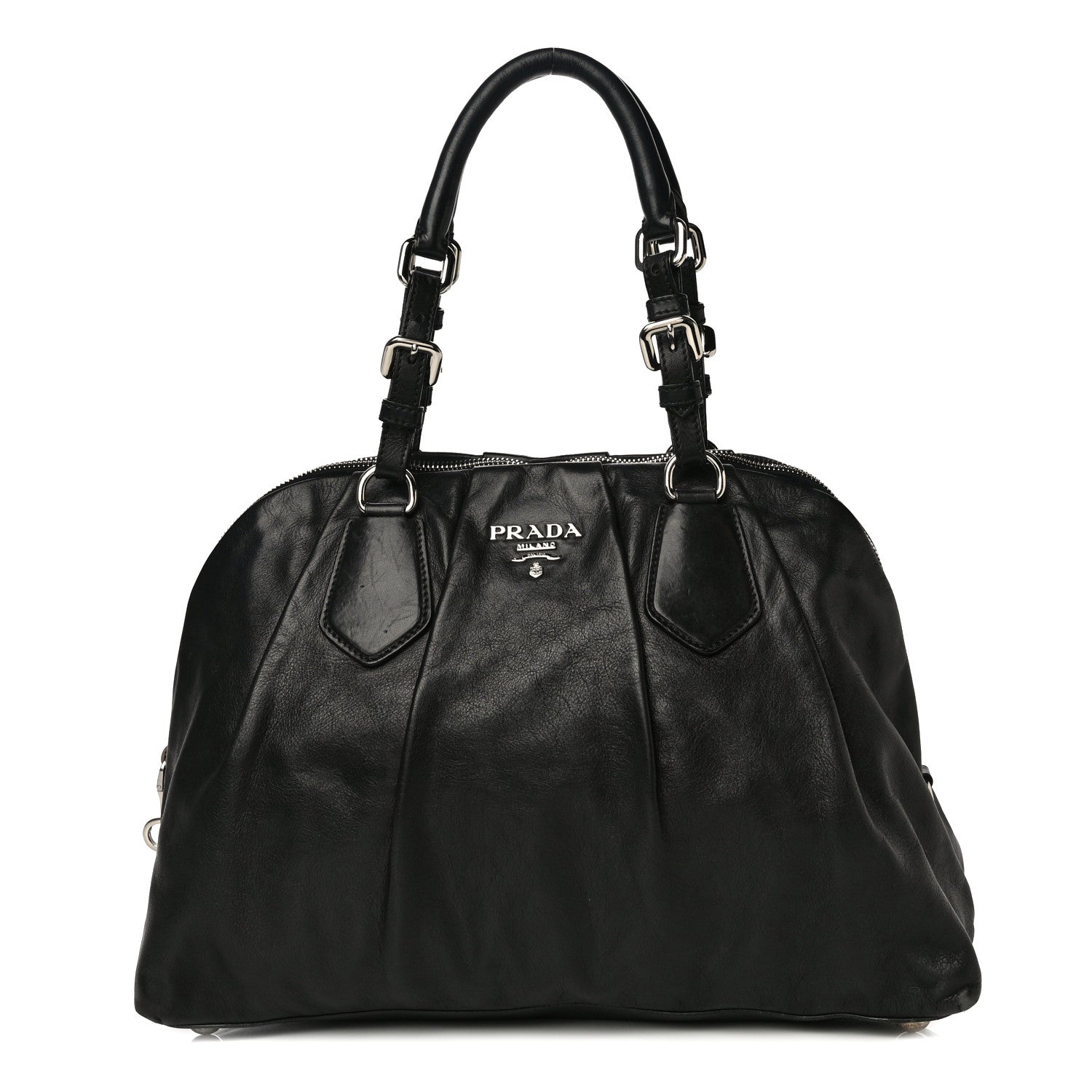 Prada Soft Calf Pleated Tote Black 1 of 21