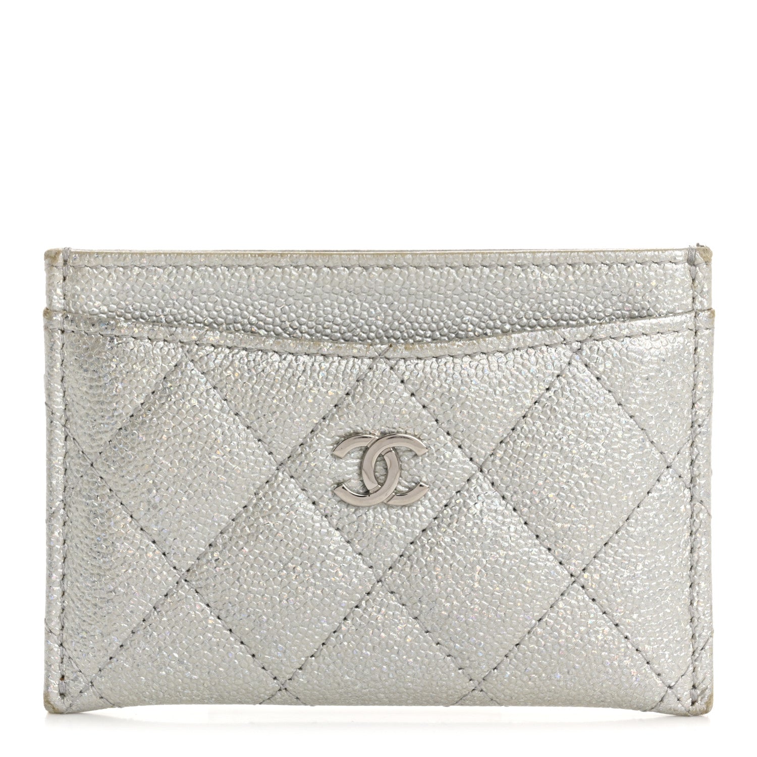 Chanel Glittered Metallic Caviar Quilted Card Holder Silver 1 of 14