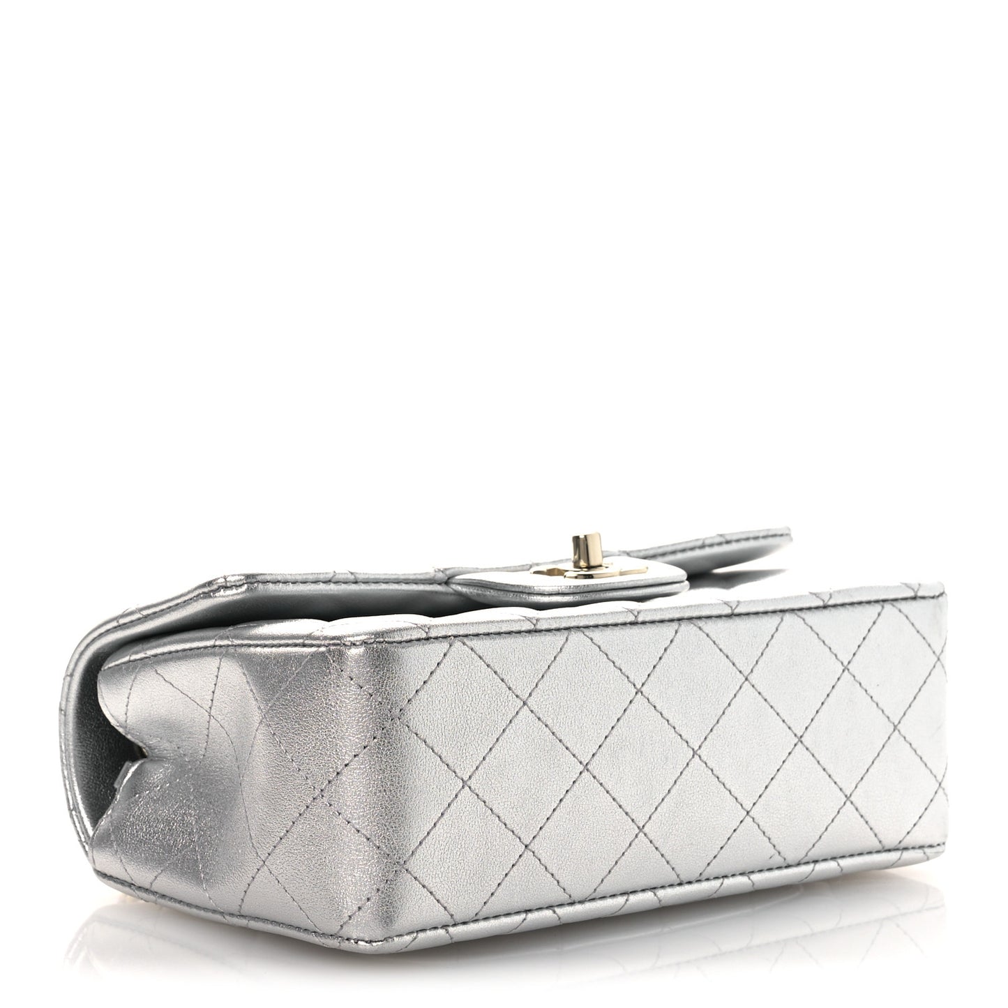 Metallic Lambskin Quilted Mini Rectangular Flap Silver