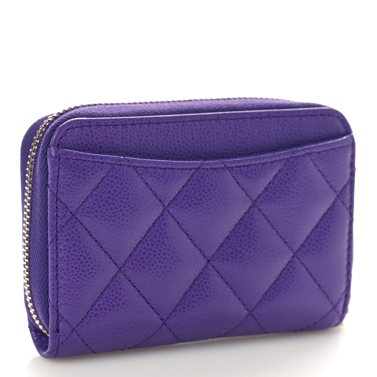 Chanel Caviar Quilted Zip Around Coin Purse Wallet Purple 3 of 10