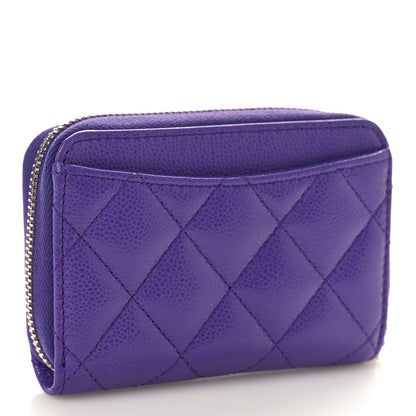 Chanel Caviar Quilted Zip Around Coin Purse Wallet Purple 3 of 10