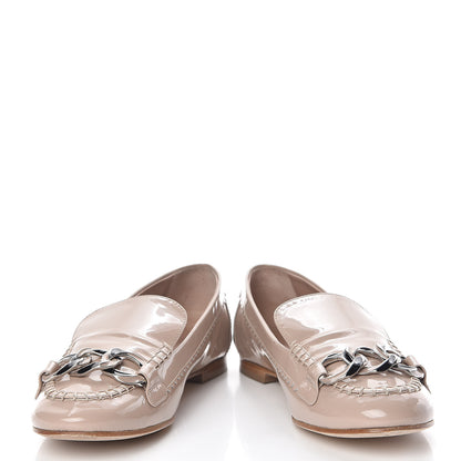 Chanel Patent Chain Moccasin Loafers 38.5 Beige 5 of 12