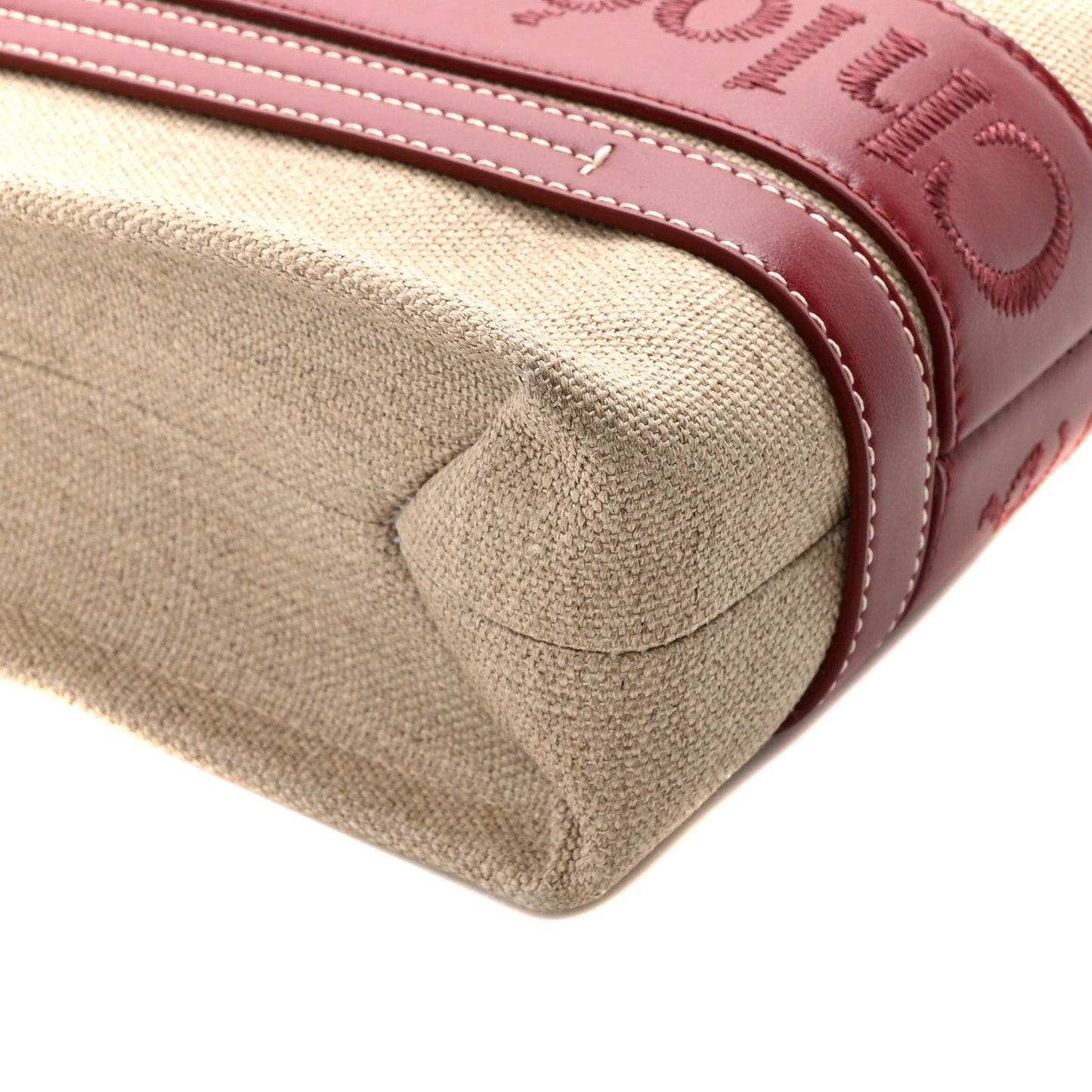 Cotton Calfskin Small Woody Ribbon Tote With Strap Dark Ruby