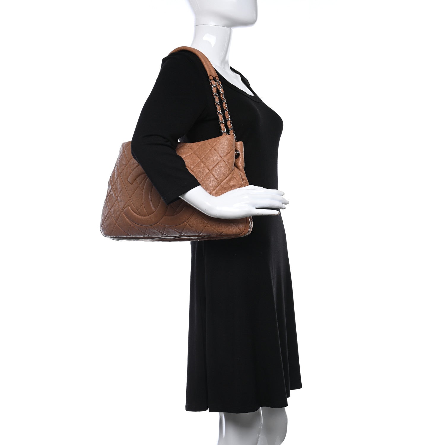 Chanel Caviar Quilted Expandable Zip Shoulder Bag Beige 4 of 43