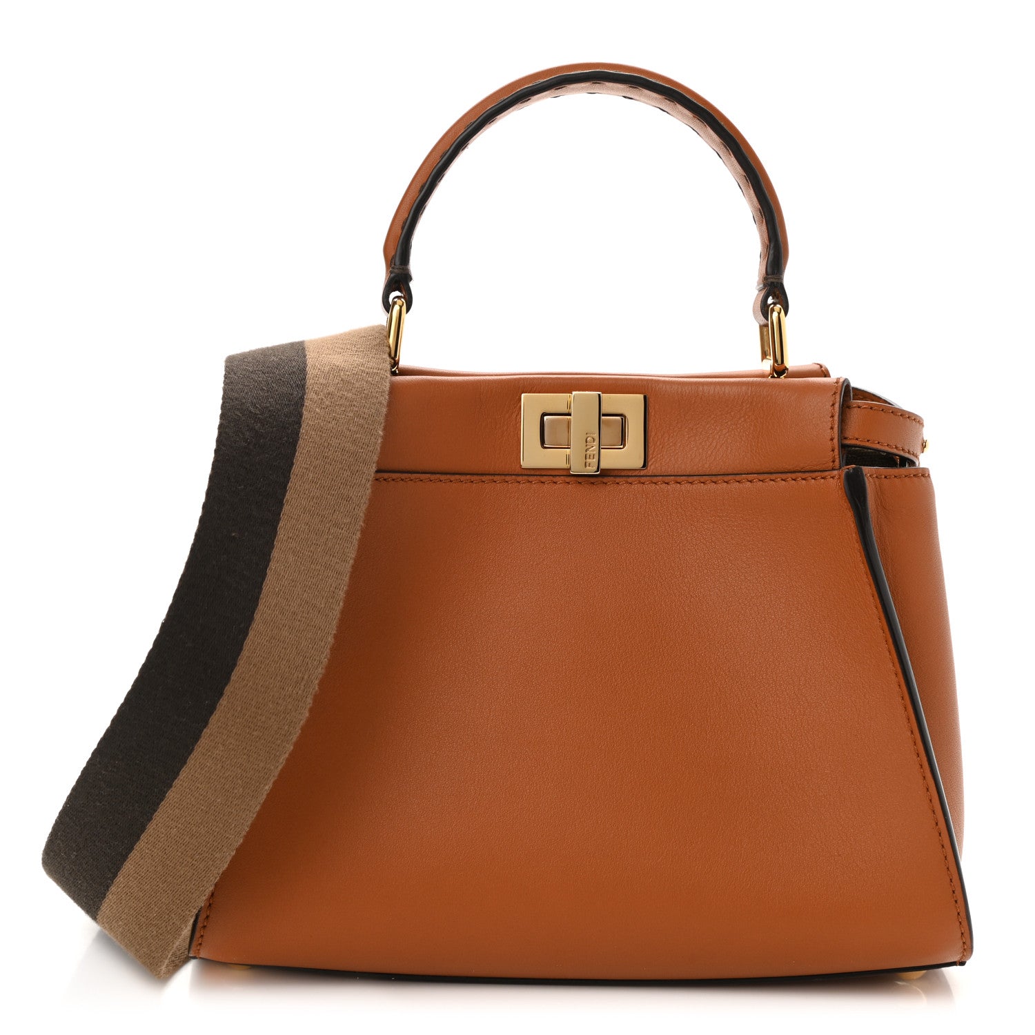 Fendi Vitello Seta Canvas FF Embroidered Mini Peekaboo Iconic Satchel Brandy Amazzonia 1 of 7
