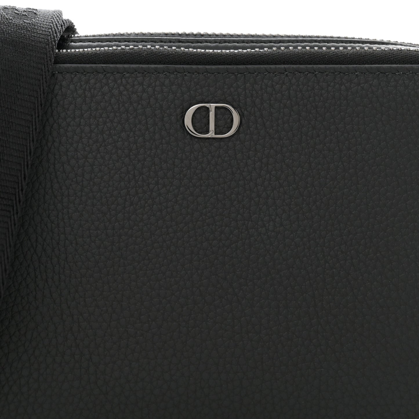 Grained Calfskin CD Icon Zipped Pouch With Strap Black