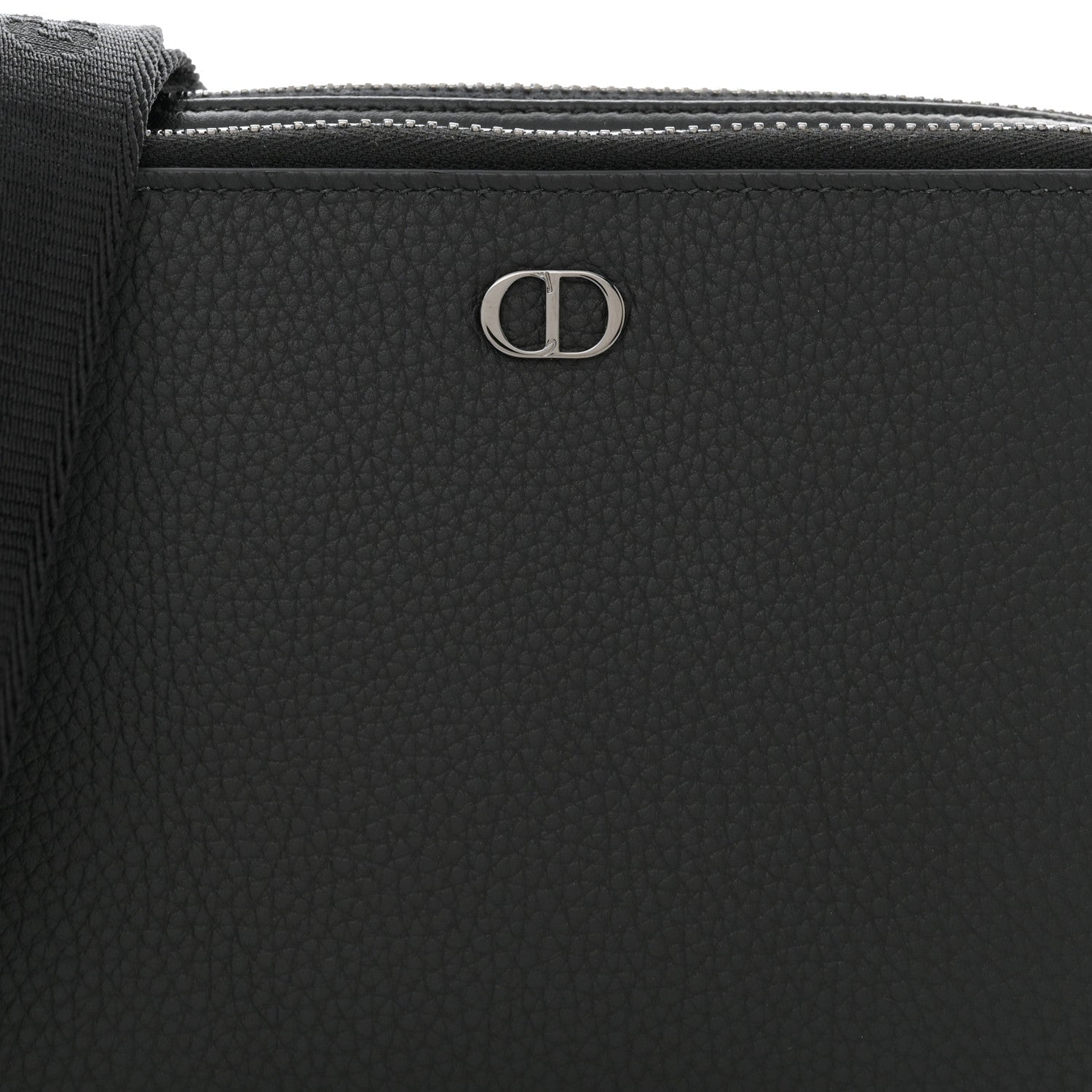 Christian Dior Grained Calfskin CD Icon Zipped Pouch With Strap Black 9 of 11