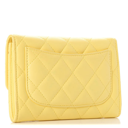 Chanel Lambskin Quilted Small Flap Wallet Yellow 3 of 9