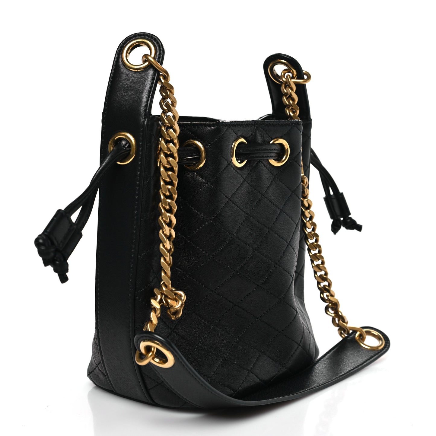 Lambskin Quilted Small Cassandre Bucket Bag Black