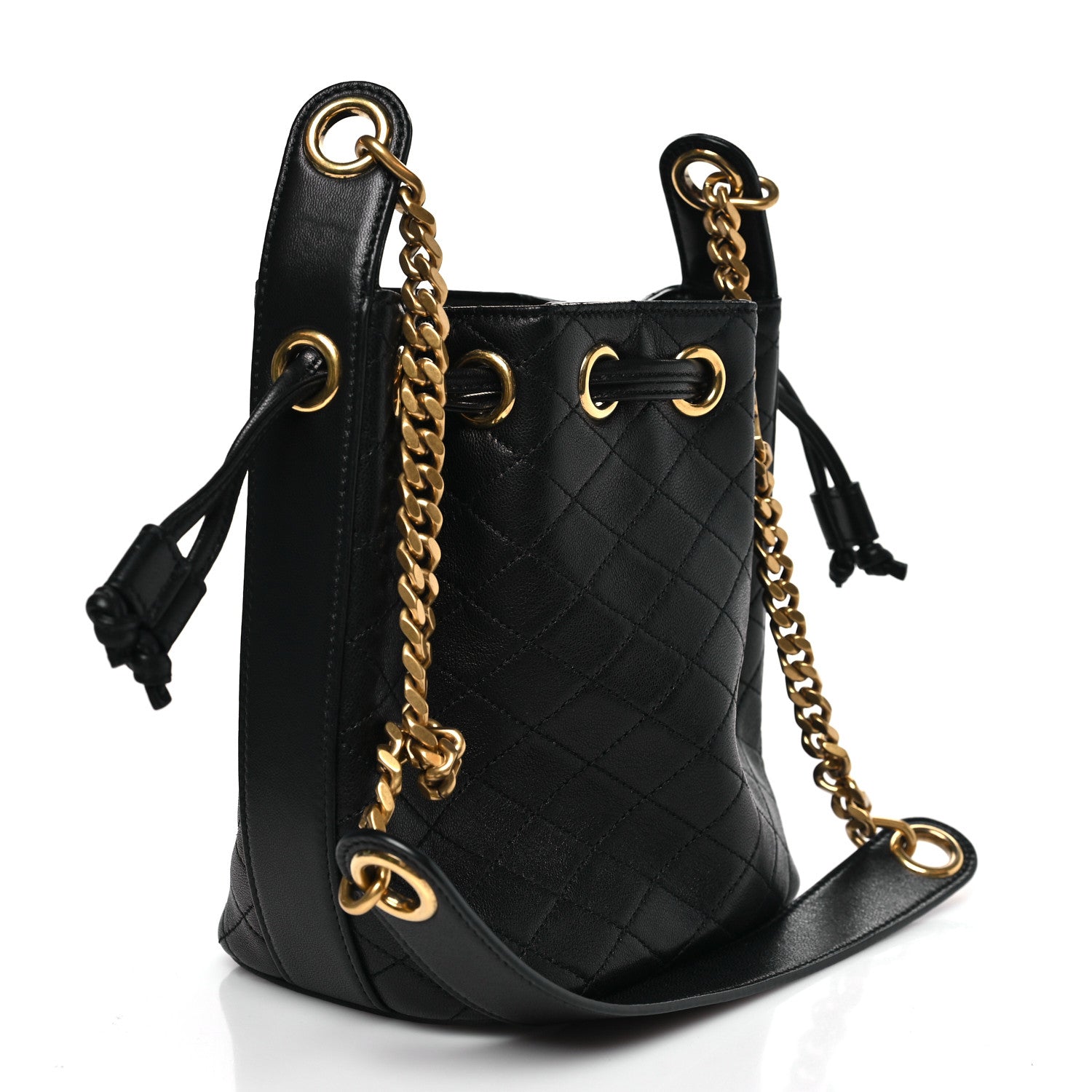 Saint Laurent Lambskin Quilted Small Cassandre Bucket Bag Black 3 of 10