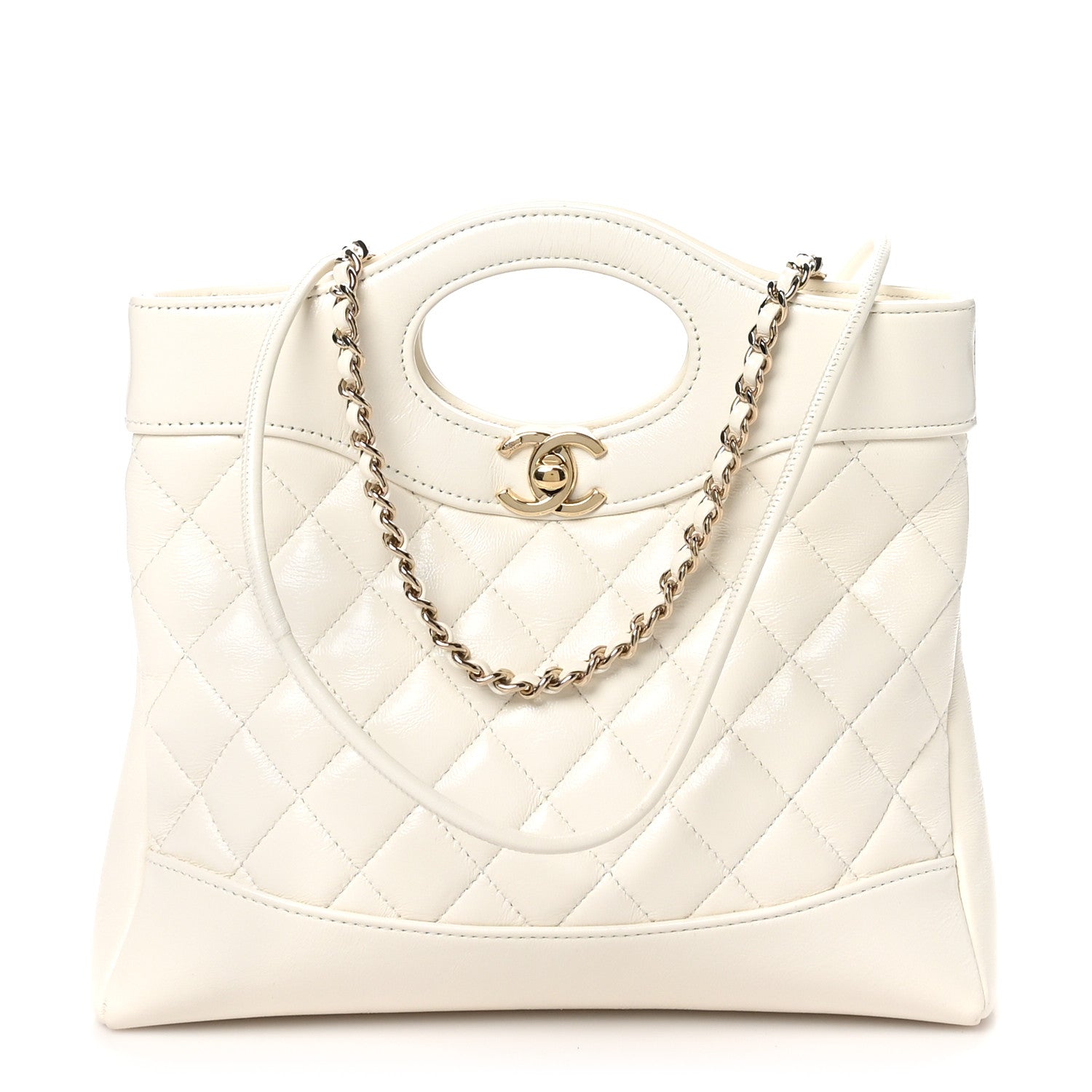 Chanel Shiny Lambskin Quilted Mini 31 Shopping Bag White 1737869
