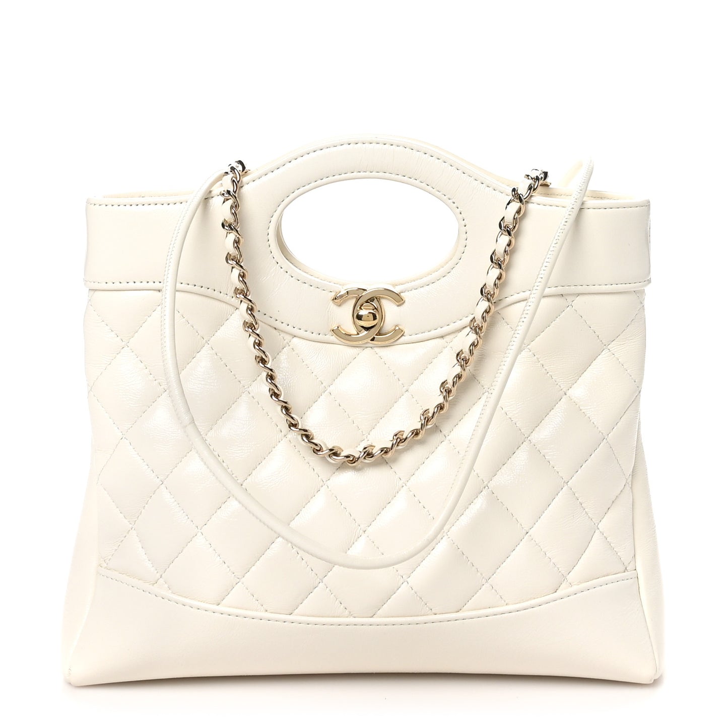 Shiny Lambskin Quilted Mini 31 Shopping Bag White