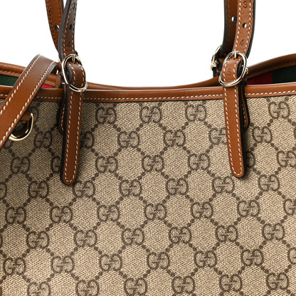 Gucci GG Supreme Monogram Emblem Medium Tote Bag Beige Dark Brown 7 of 11